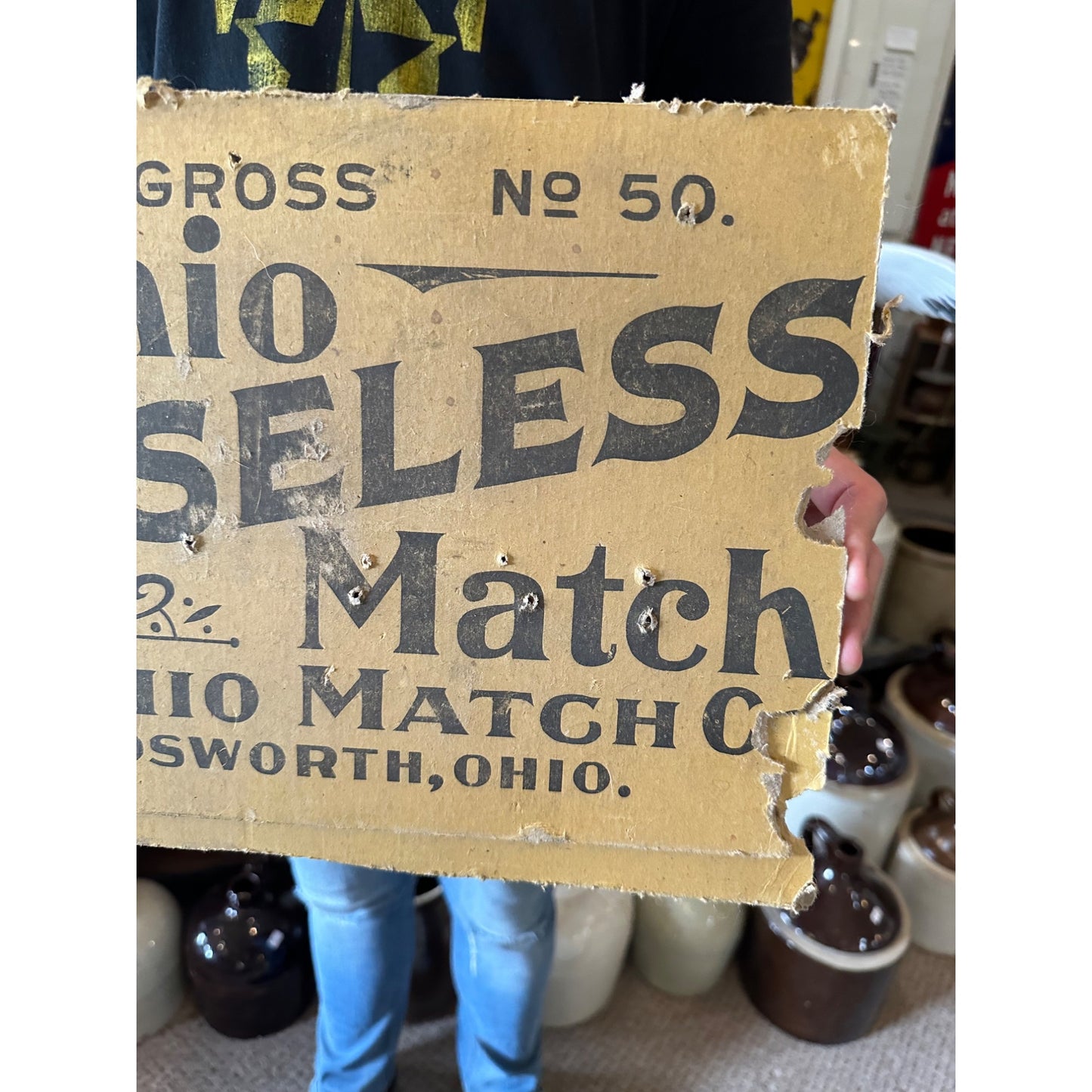 Vintage Ohio Noiseless Matches Advertising Cardboard Sign General Store