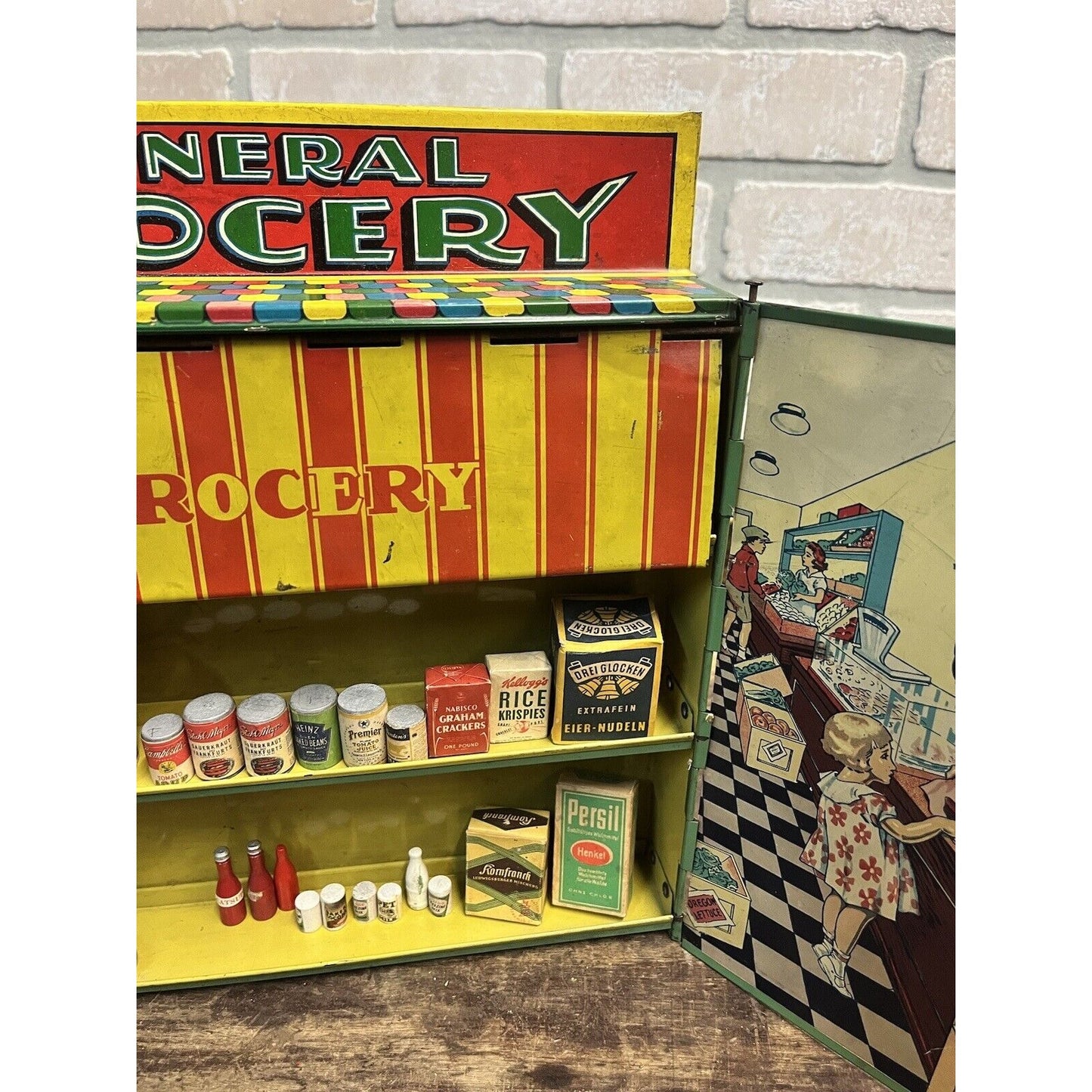 Vintage 1930s Wolverine Tin Litho General Store Grocery Child's Playset Toy