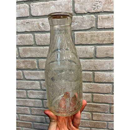 Vintage 1940s Racine Pure Milk Company One Quart Glass Bottle Wis WI Dairy