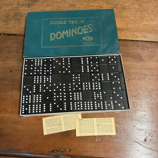 VINTAGE 1940’S DOUBLE NINE WOODEN DOMINOES - HALSAM BOX SET 920K WWII BONDS