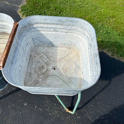 Antique Double Washstand Wash Sink Galvanized Tubs W/ Stand Planter