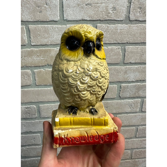 Vintage Owl on Books Chalkware 6.5" Figure "Knowledge" Halloween Decor