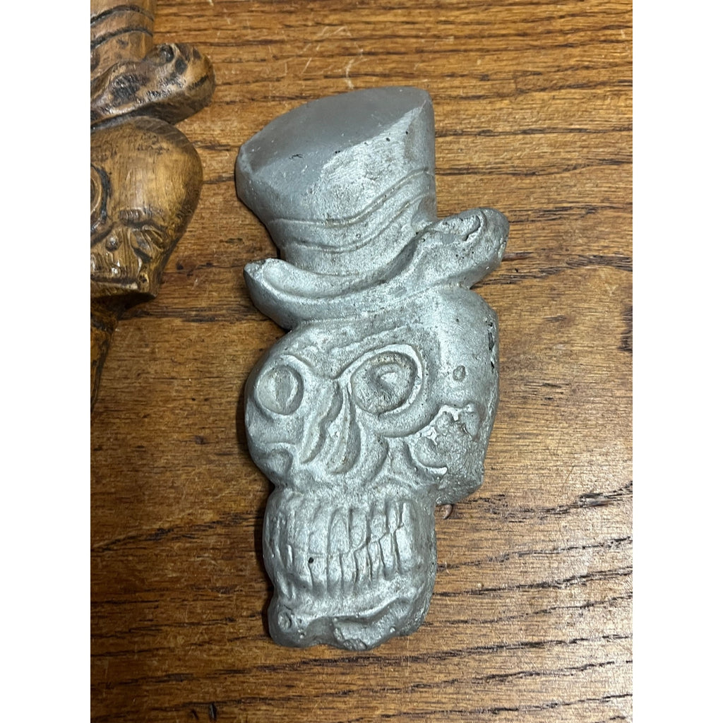 Vintage Skull Mold Pattern & Cast Metal 1988 Hat Gothic Folk Art Foundry Pattern