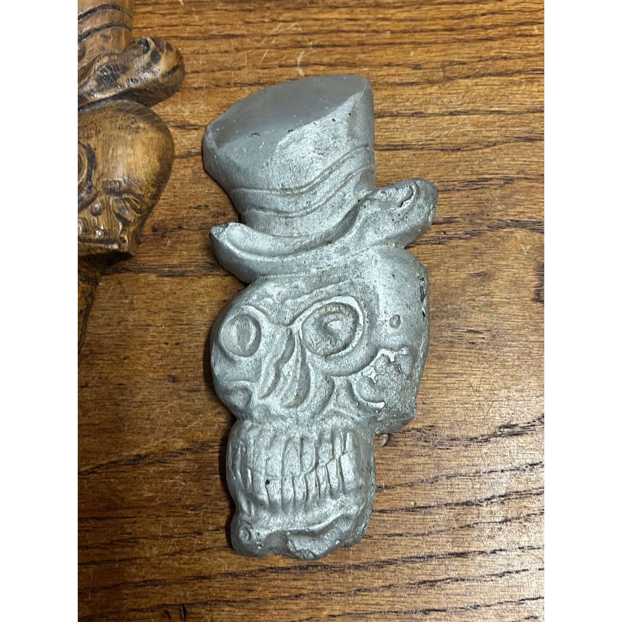 Vintage Skull Mold Pattern & Cast Metal 1988 Hat Gothic Folk Art Foundry Pattern