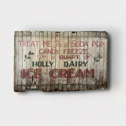 Antique Early 1900s Holly Dairy Ice Cream Painted Wooden Trade Sign Soda Store