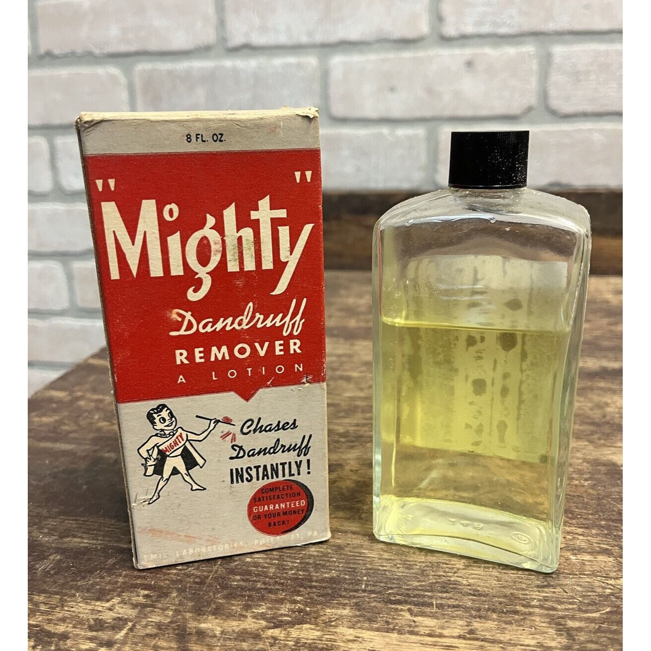 Vintage 1950s Mighty Dandruff Remover Glass Bottle w/ Box NOS  Emil Laboratories