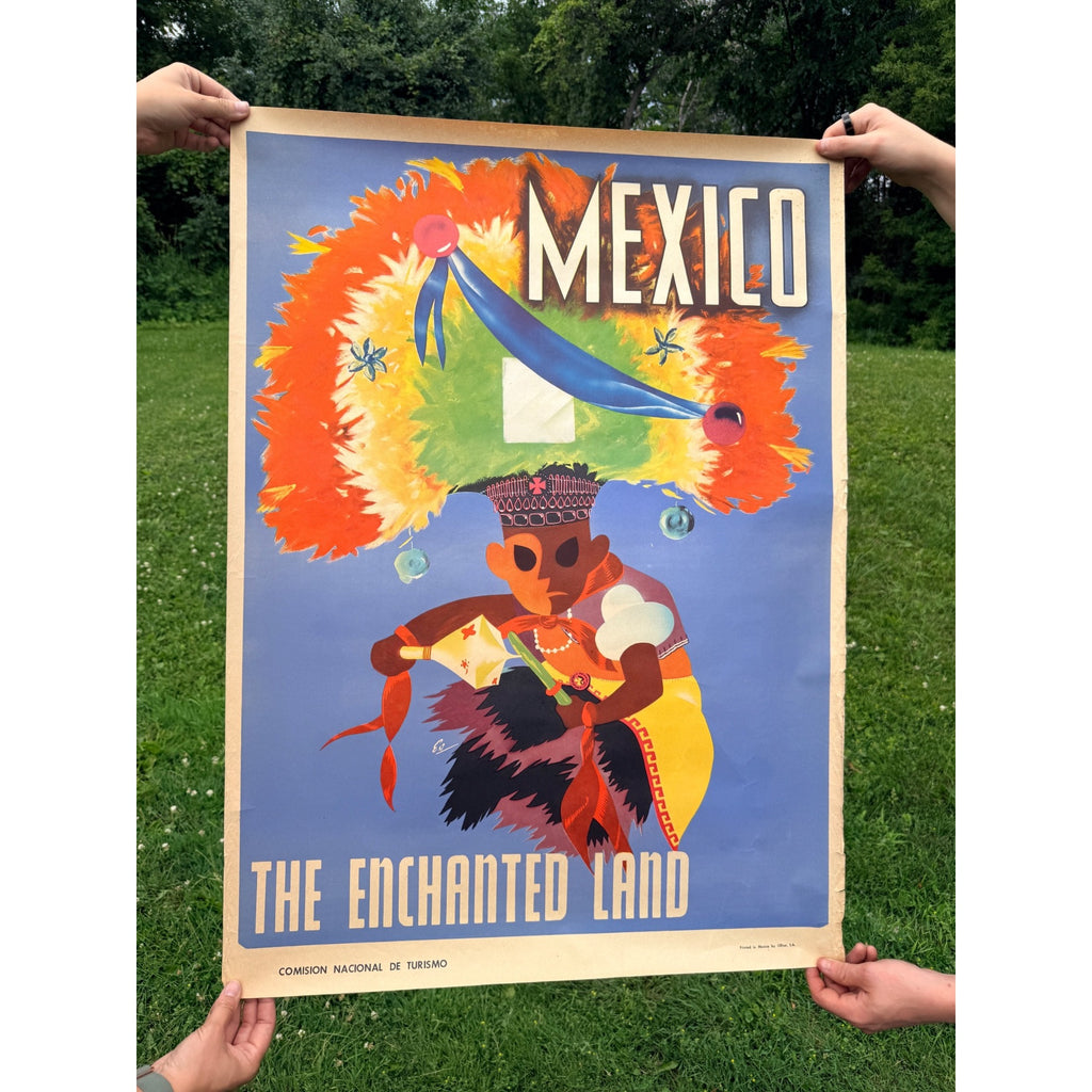 Original 1950s Mexico “The Enchanted Land” Travel Tourism Poster Vintage Art