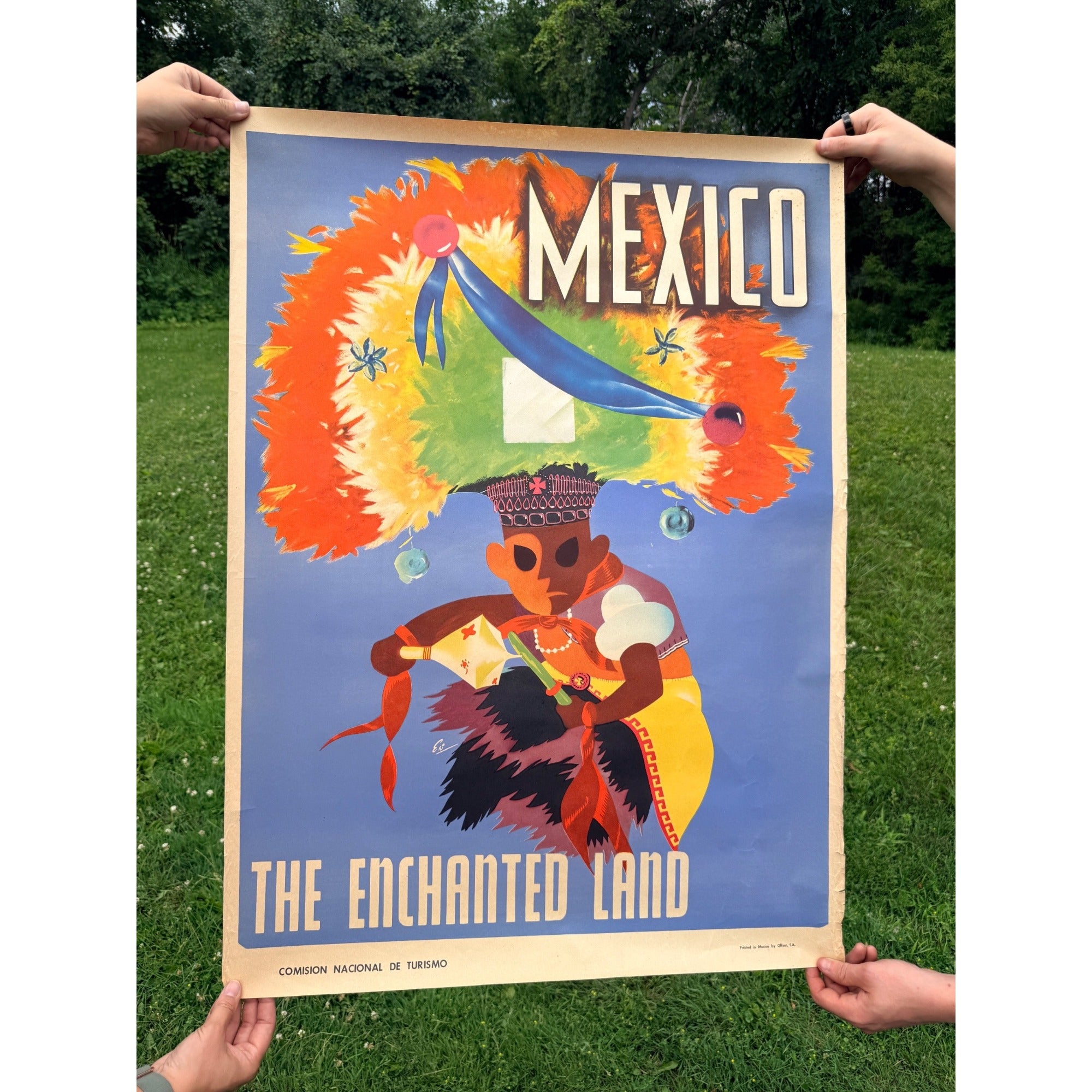 Original 1950s Mexico “The Enchanted Land” Travel Tourism Poster Vintage Art
