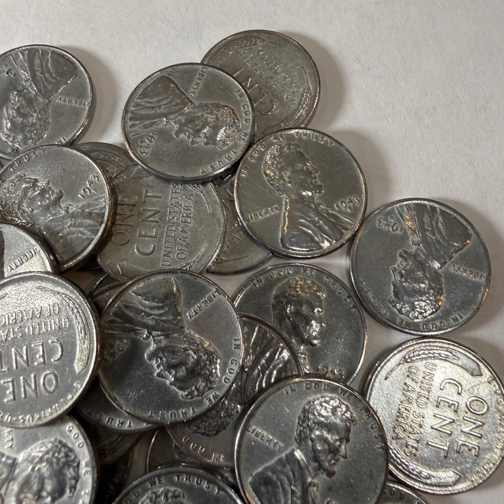 XF CLean Lincoln Steel Cents Pennies Penny One Cent Wheat 1943 Coins
