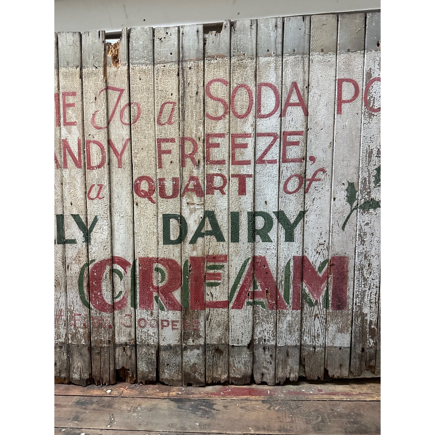 Antique Early 1900s Holly Dairy Ice Cream Painted Wooden Trade Sign Soda Store