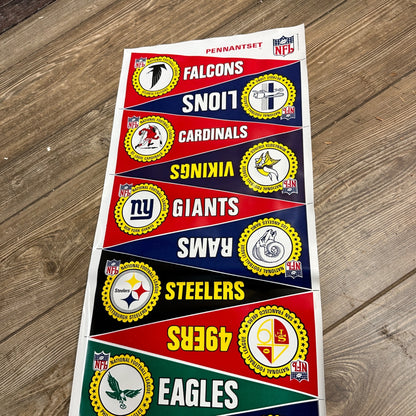 1966 NFL FOOTBALL VINYL MINI PENNANT SET 15 TEAMS OLD LOGOS COMPLETE SHEET UNCUT