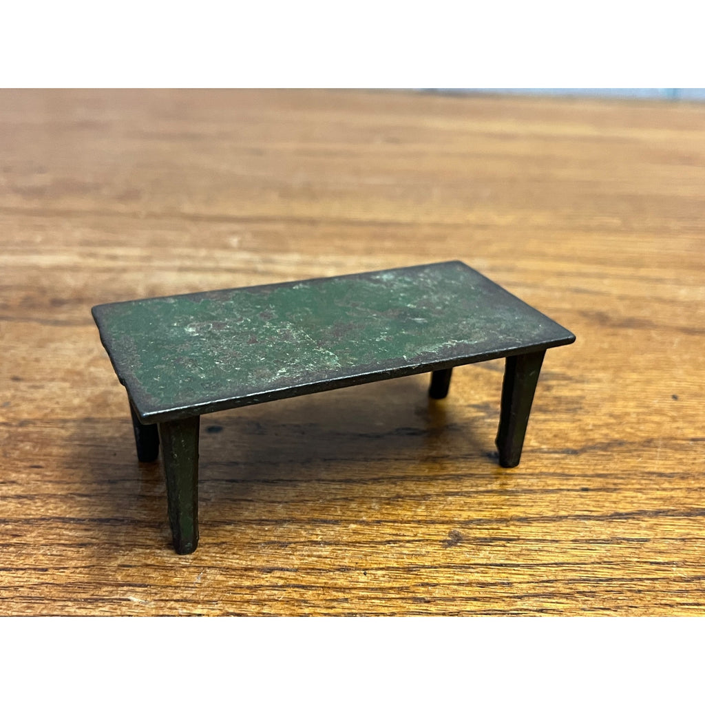 Vintage Dollhouse Miniature Cast Iron Metal Green Dining Room Table 4" x 2" x 1.5 T