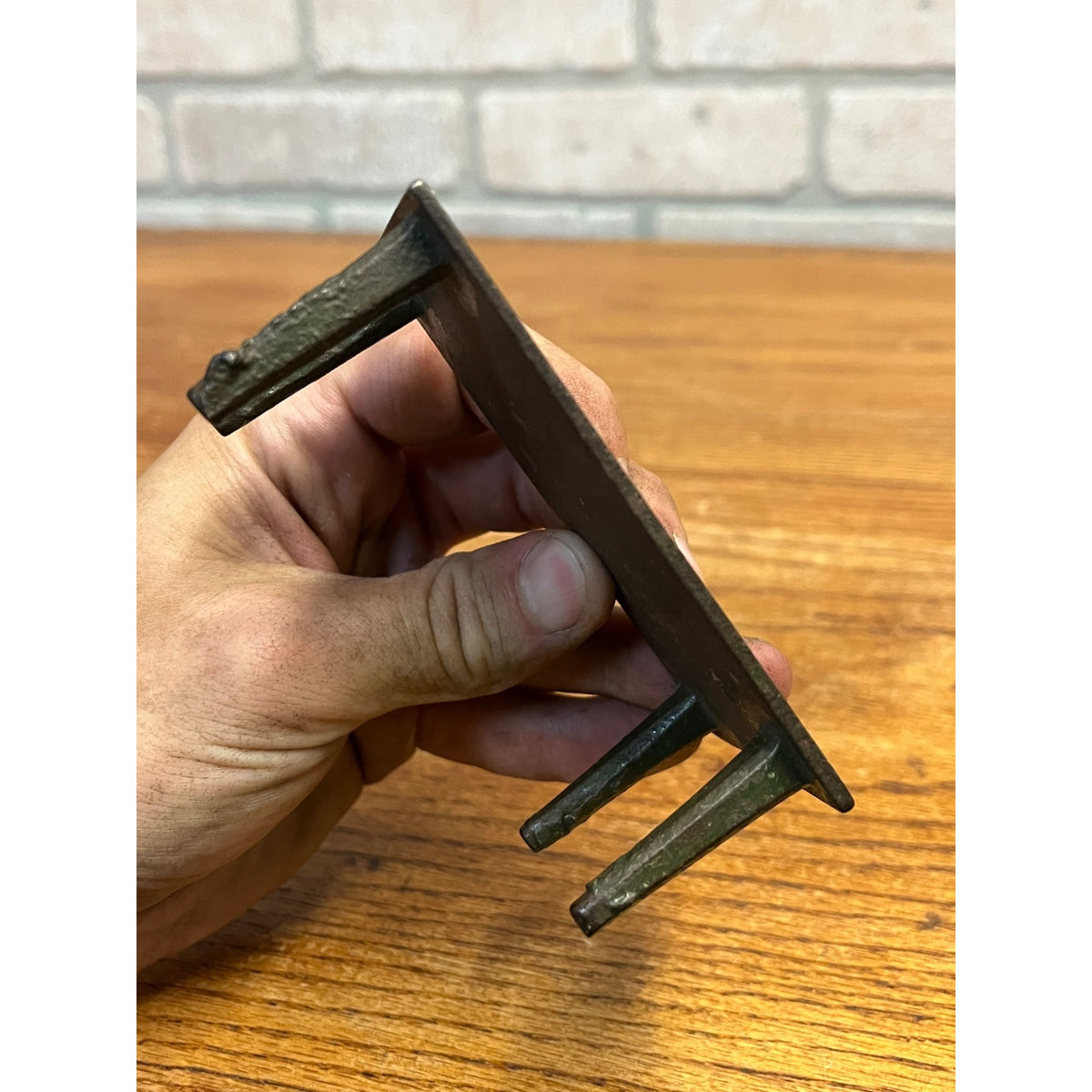 Vintage Dollhouse Miniature Cast Iron Metal Green Dining Room Table 4" x 2" x 1.5 T