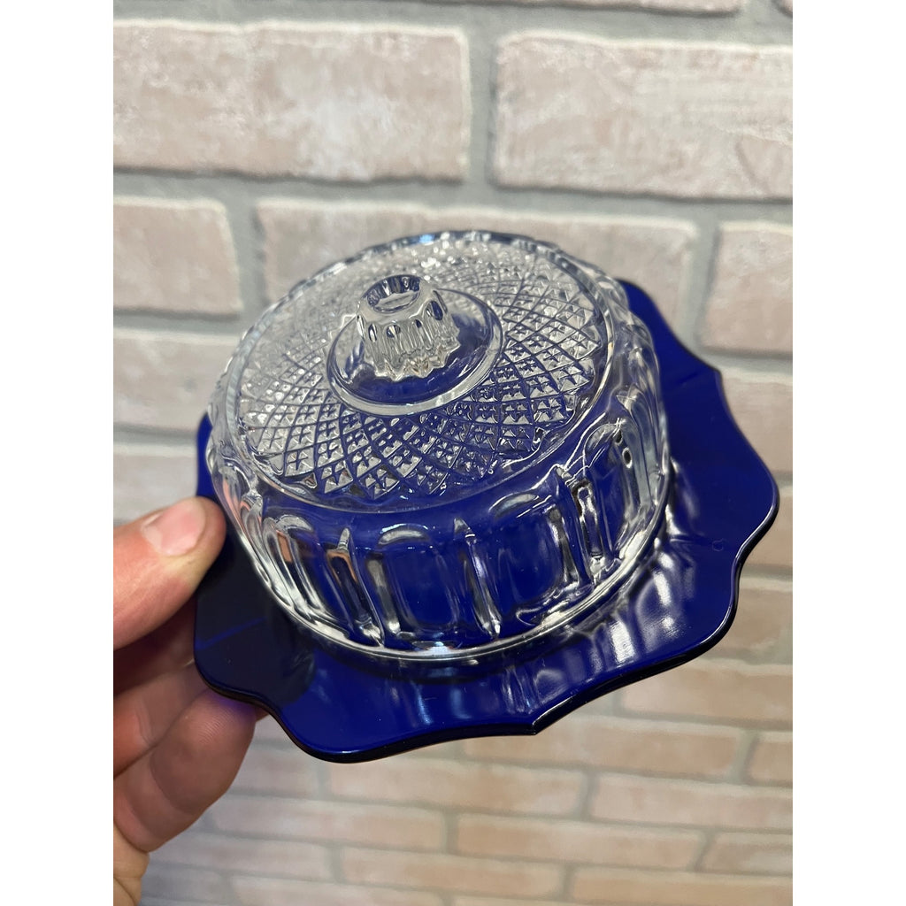 Kraft Cheese / Butter Dish By Imperial Glass - Cobalt Blue Dish With Clear Lid