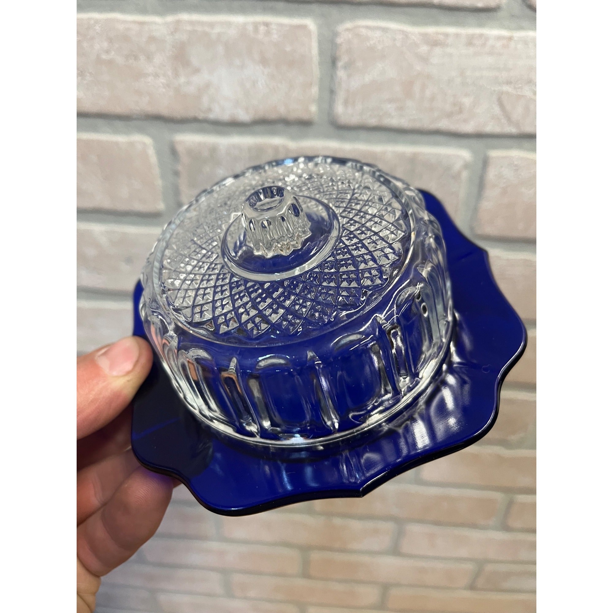 Kraft Cheese / Butter Dish By Imperial Glass - Cobalt Blue Dish With Clear Lid