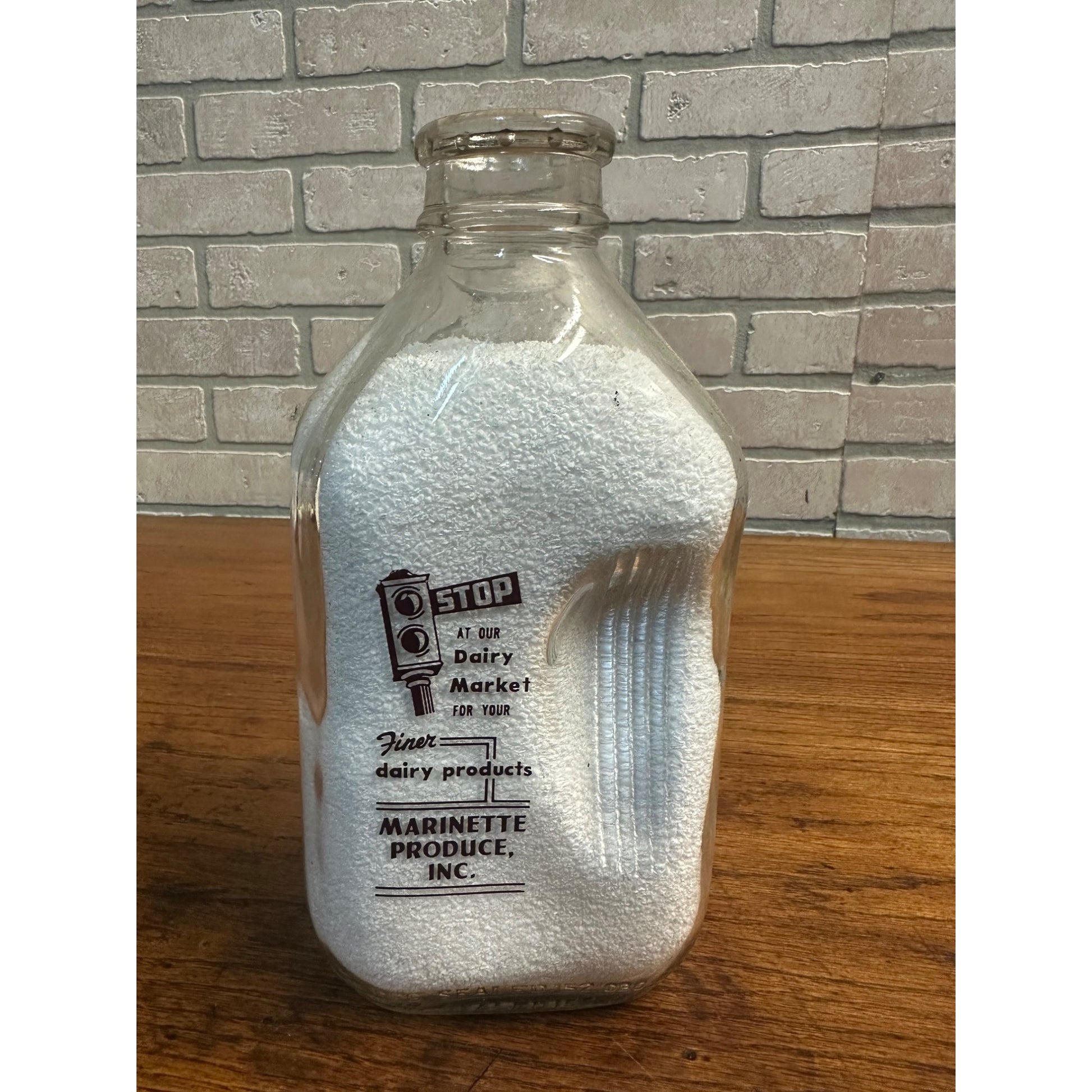 Vintage Marinette Produce Dairy WI Wis Milk Bottle Half Gallon Wisconsin
