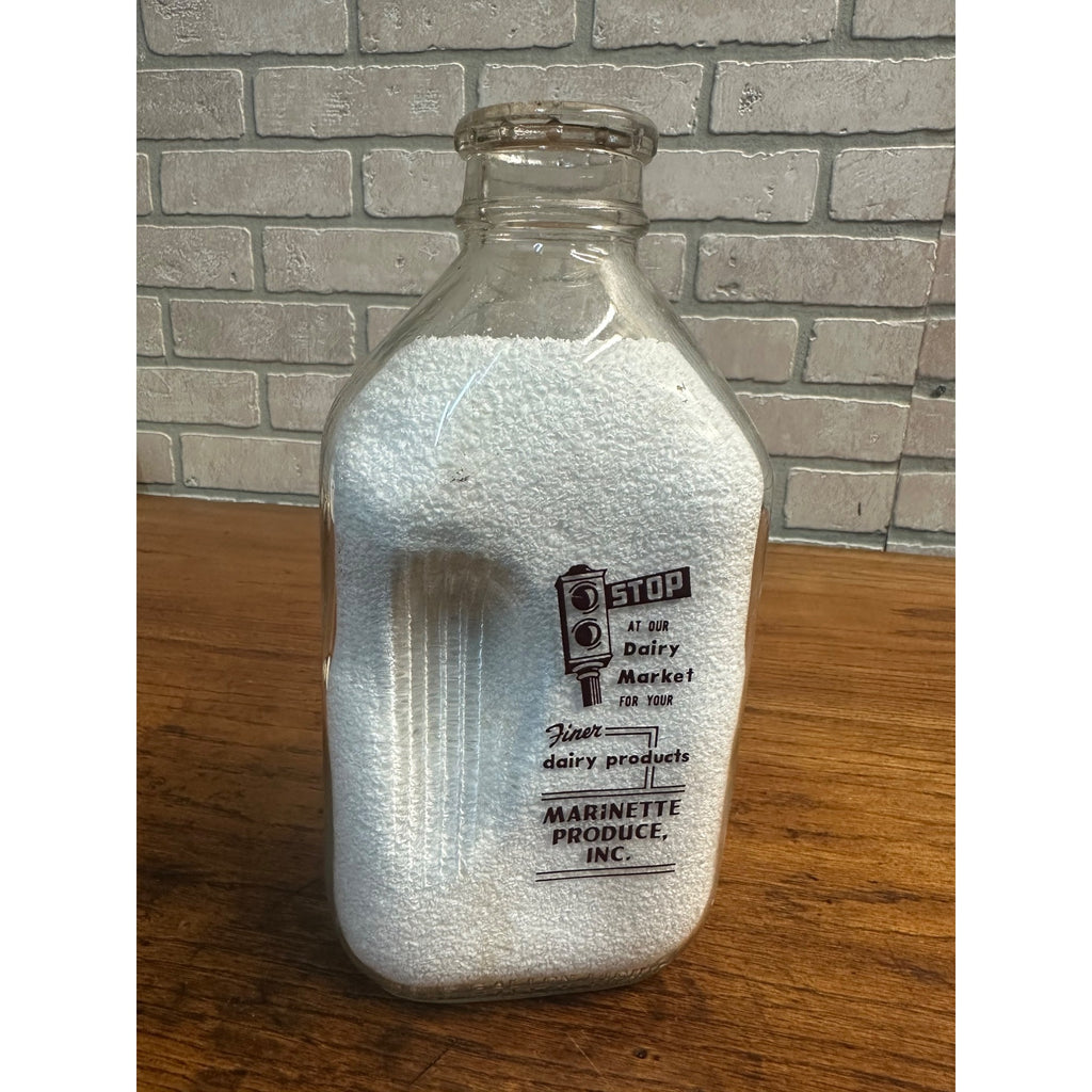 Vintage Marinette Produce Dairy WI Wis Milk Bottle Half Gallon Wisconsin