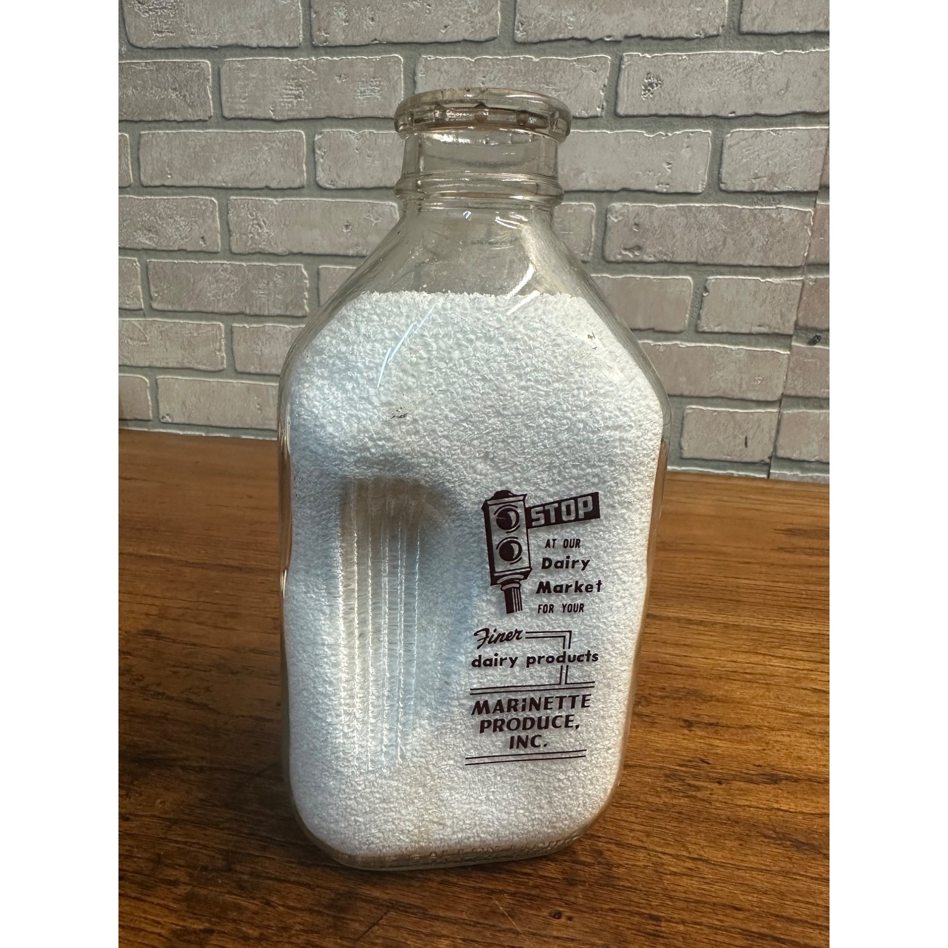 Vintage Marinette Produce Dairy WI Wis Milk Bottle Half Gallon Wisconsin