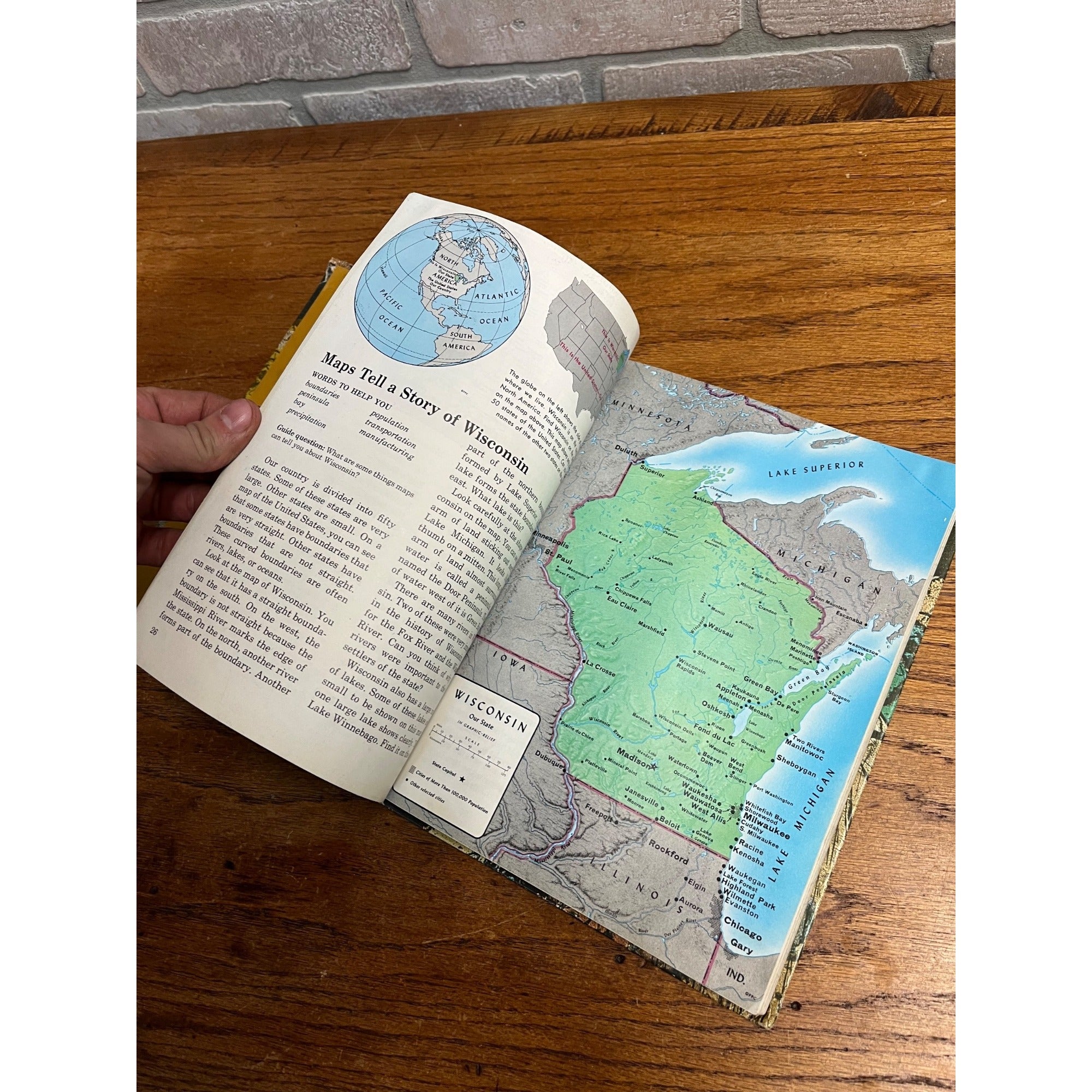 Vintage 1977 Exploring Wisconsin Follett Textbook Home School Social Studies