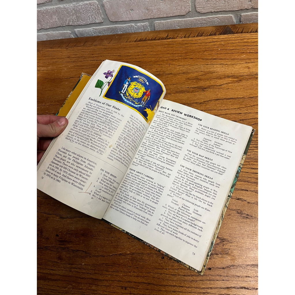 Vintage 1977 Exploring Wisconsin Follett Textbook Home School Social Studies