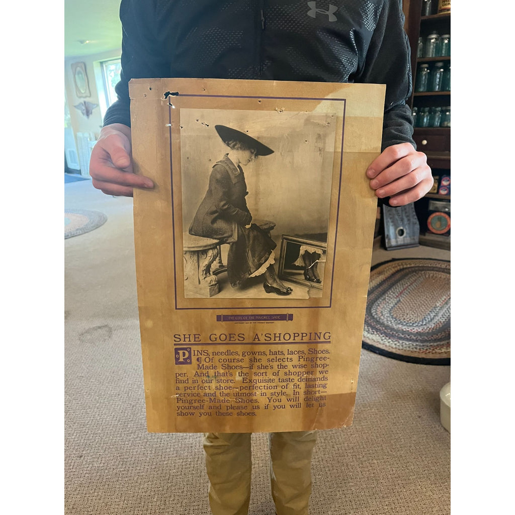 (3) Antique 1910s "The Girl of Pingree Shoes" Advertisng Posters Paper  College Sign