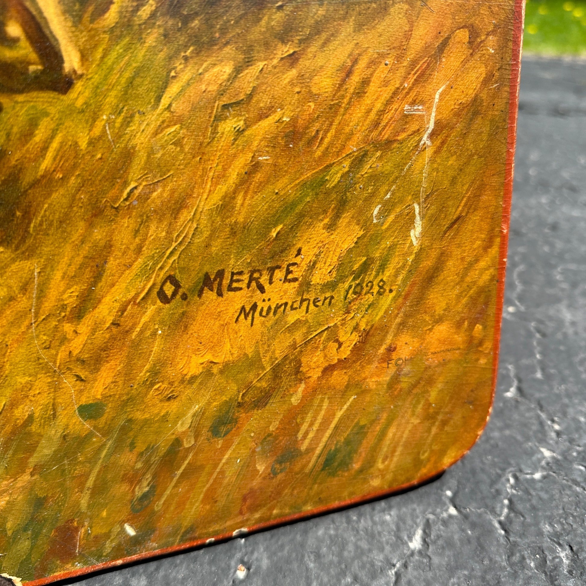 Vintage Oskar Merte 1928 Parlor Table Top Artwork Fox Hunting Dogs Horses Esquitarian