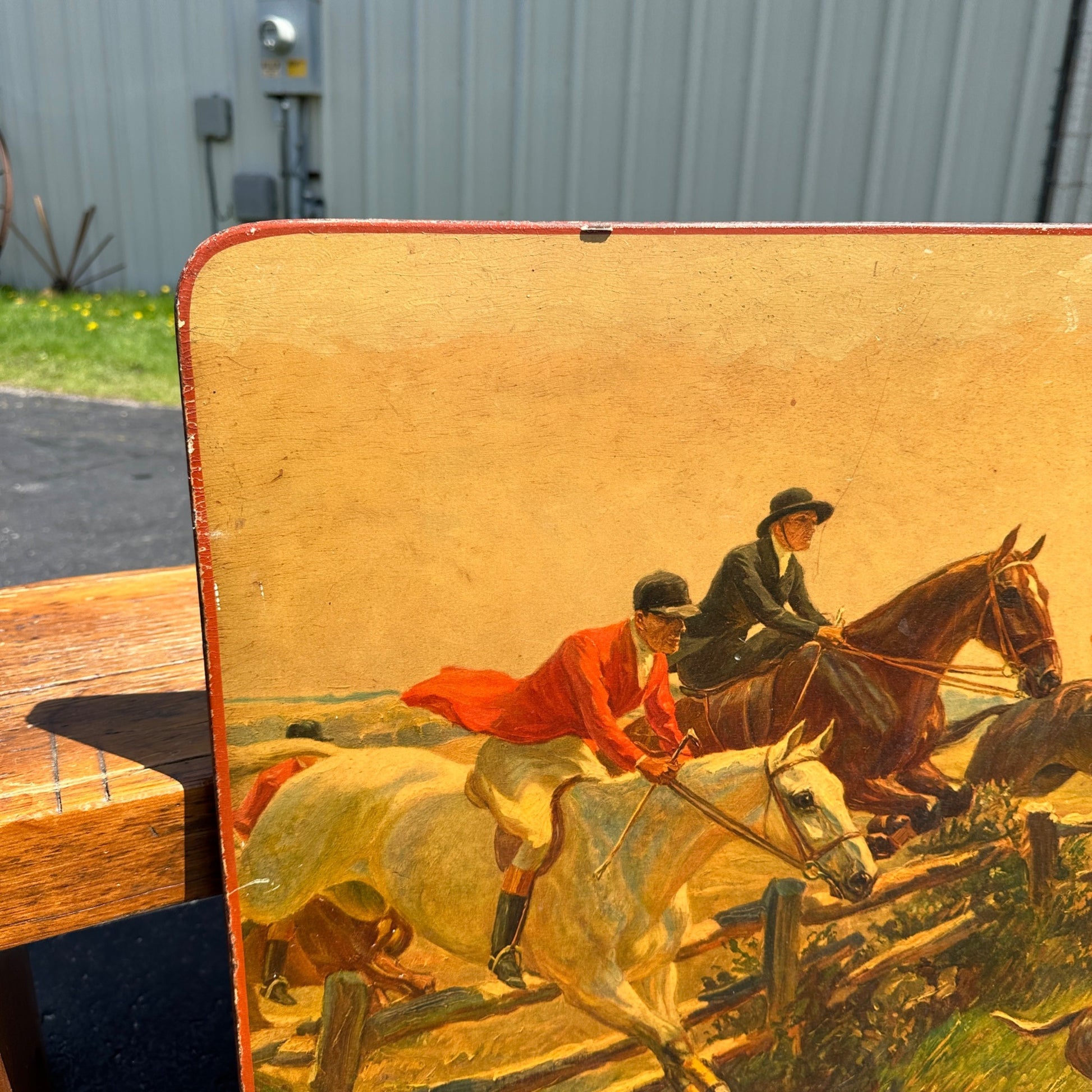 Vintage Oskar Merte 1928 Parlor Table Top Artwork Fox Hunting Dogs Horses Esquitarian