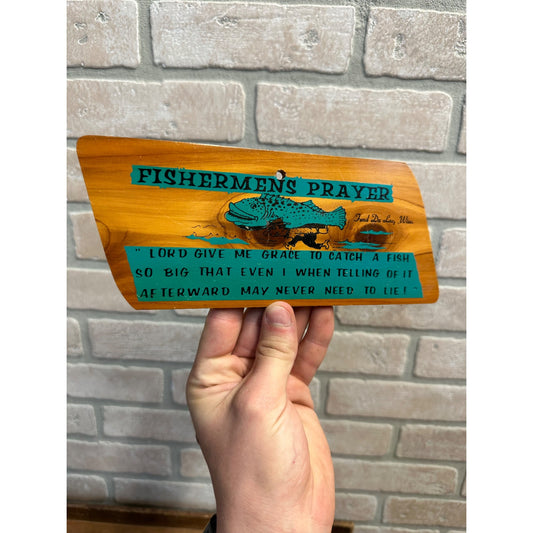 Vintage 1950s Fishermens Prayer Funny Wooden Wall Plaque Cabin Kitschy Decor