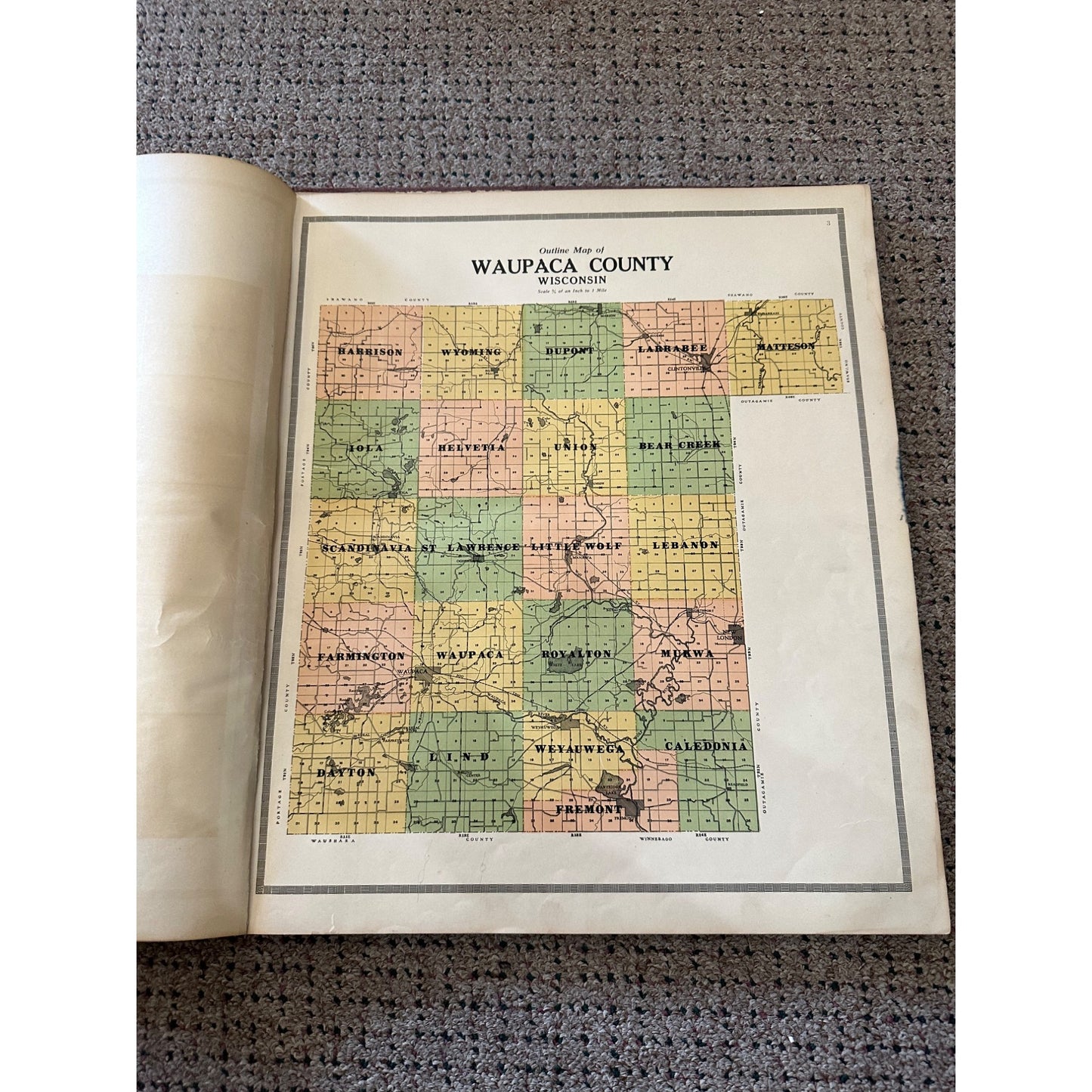 1912 Waupaca County Wisconin Plat Map History Book large Complete