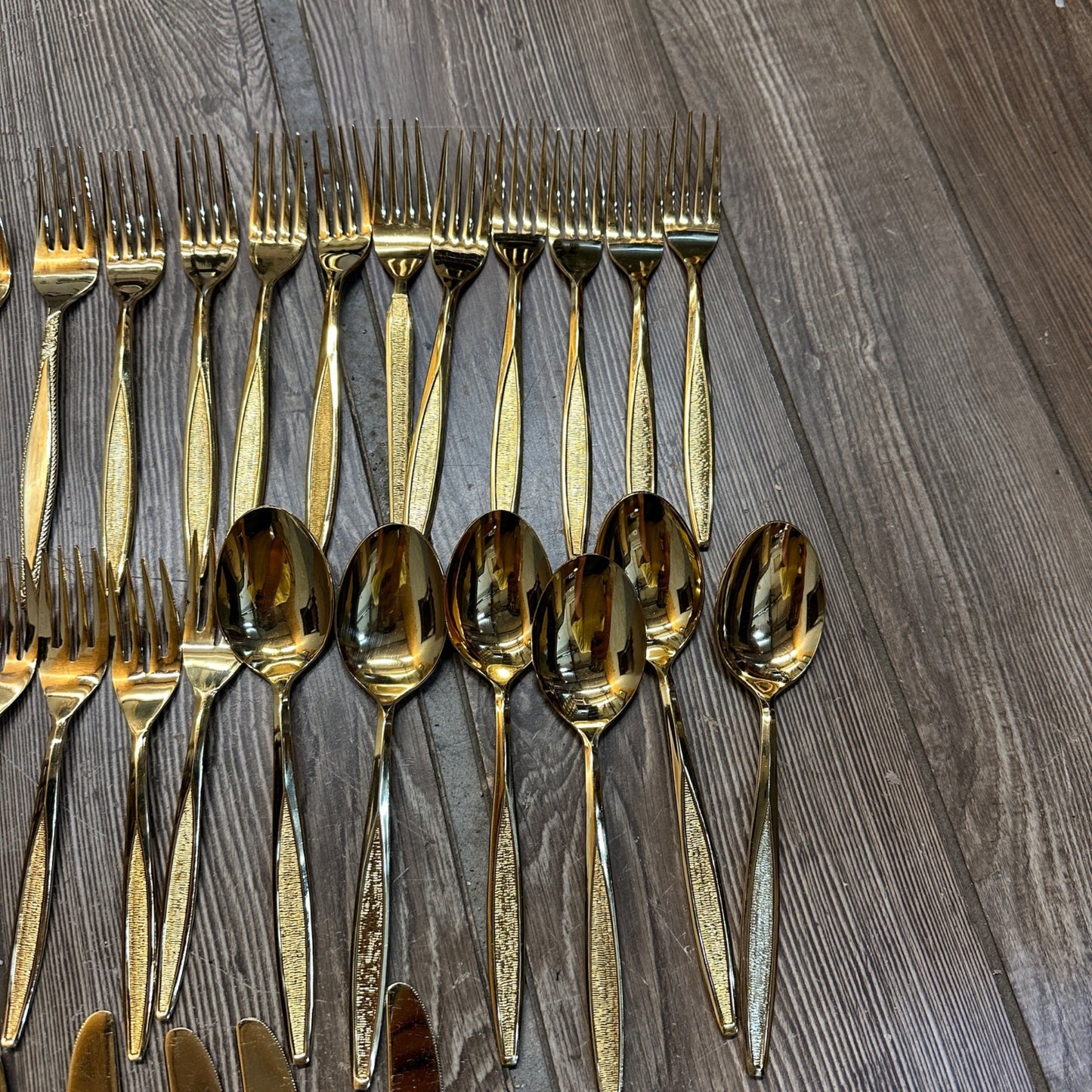 MCM Royalton Antigua Gold Electroplated 55pc Set Stainless Steel Flatware Set