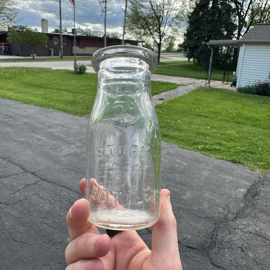 Vintage 1920s Half Pint Milk Bottle - Glass Store Bottle 5 Cent