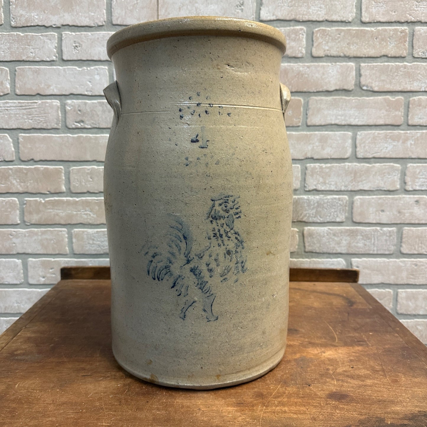 Antique Primitive Chicken Stencil Ohio Valley Butter Churn Stoneware Crock