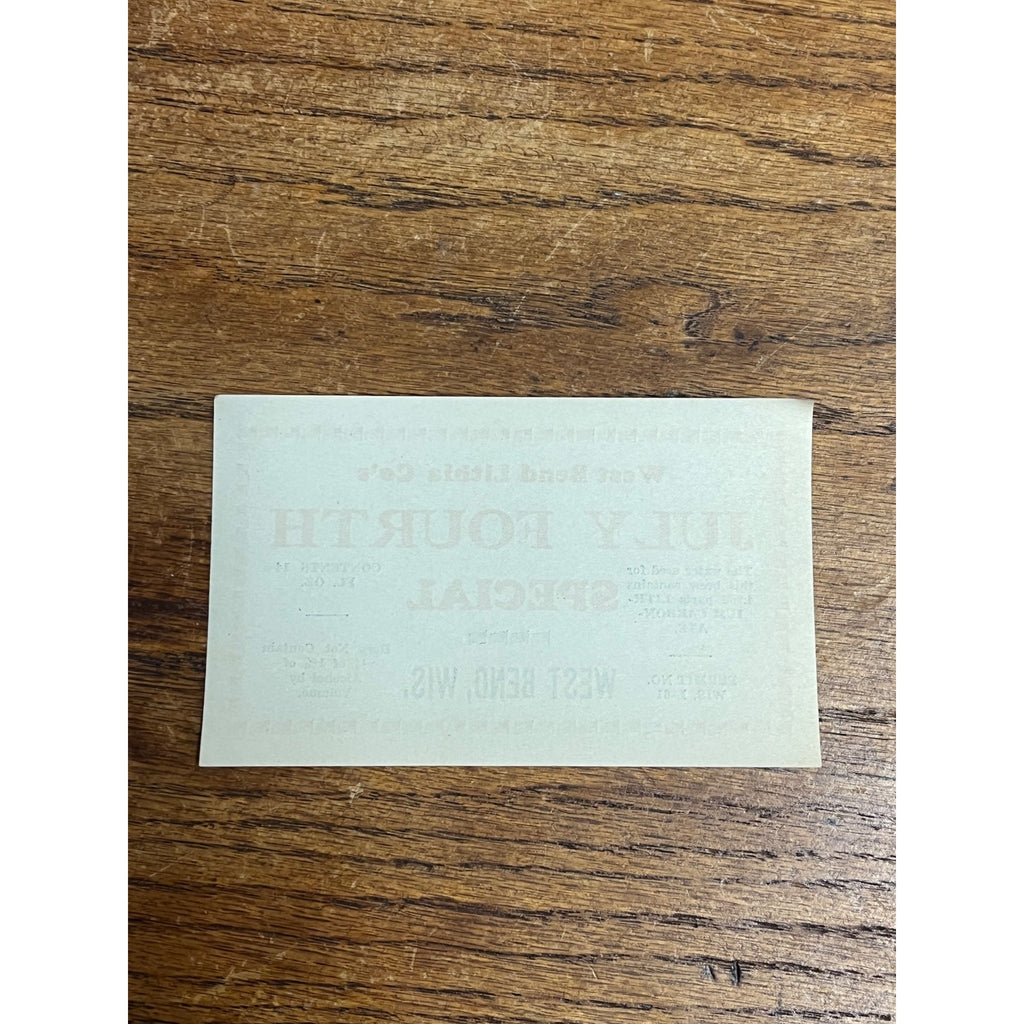 RARE Prohibition July Fourth Special Beer Bottle Label West Bend Lithia Co. Wis