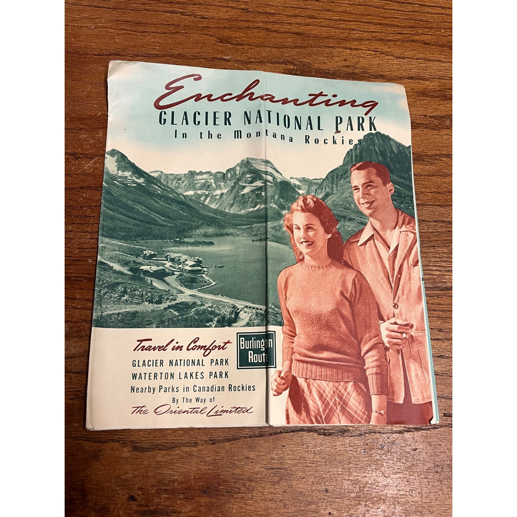 Vintage 1948 Glacier National Park Burlington Route RR Brochure Map Travel Fold-Out