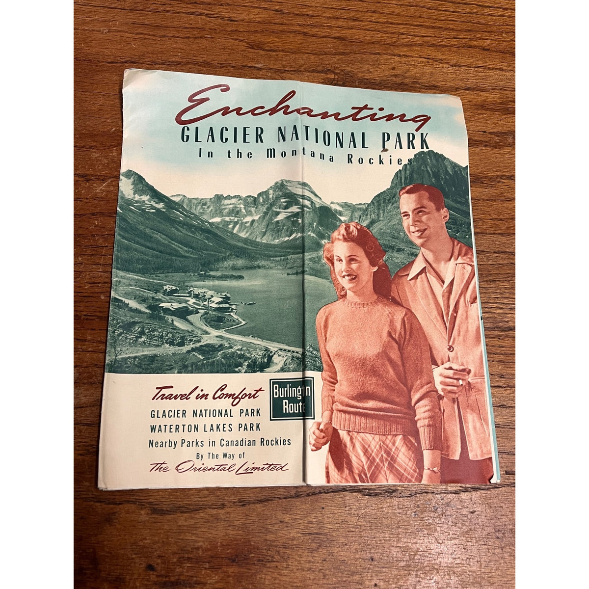 Vintage 1948 Glacier National Park Burlington Route RR Brochure Map Travel Fold-Out