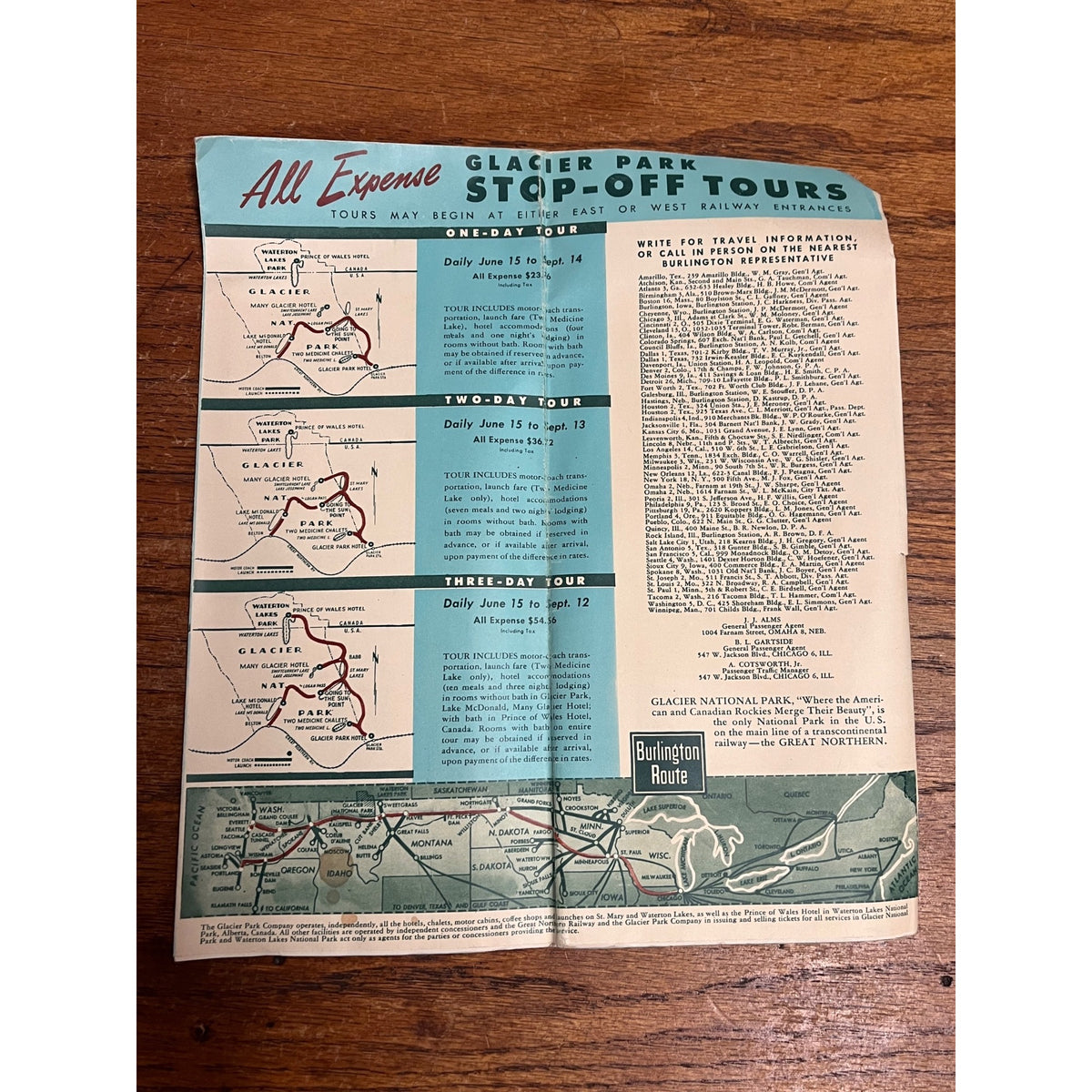 Vintage 1948 Glacier National Park Burlington Route RR Brochure Map Travel Fold-Out