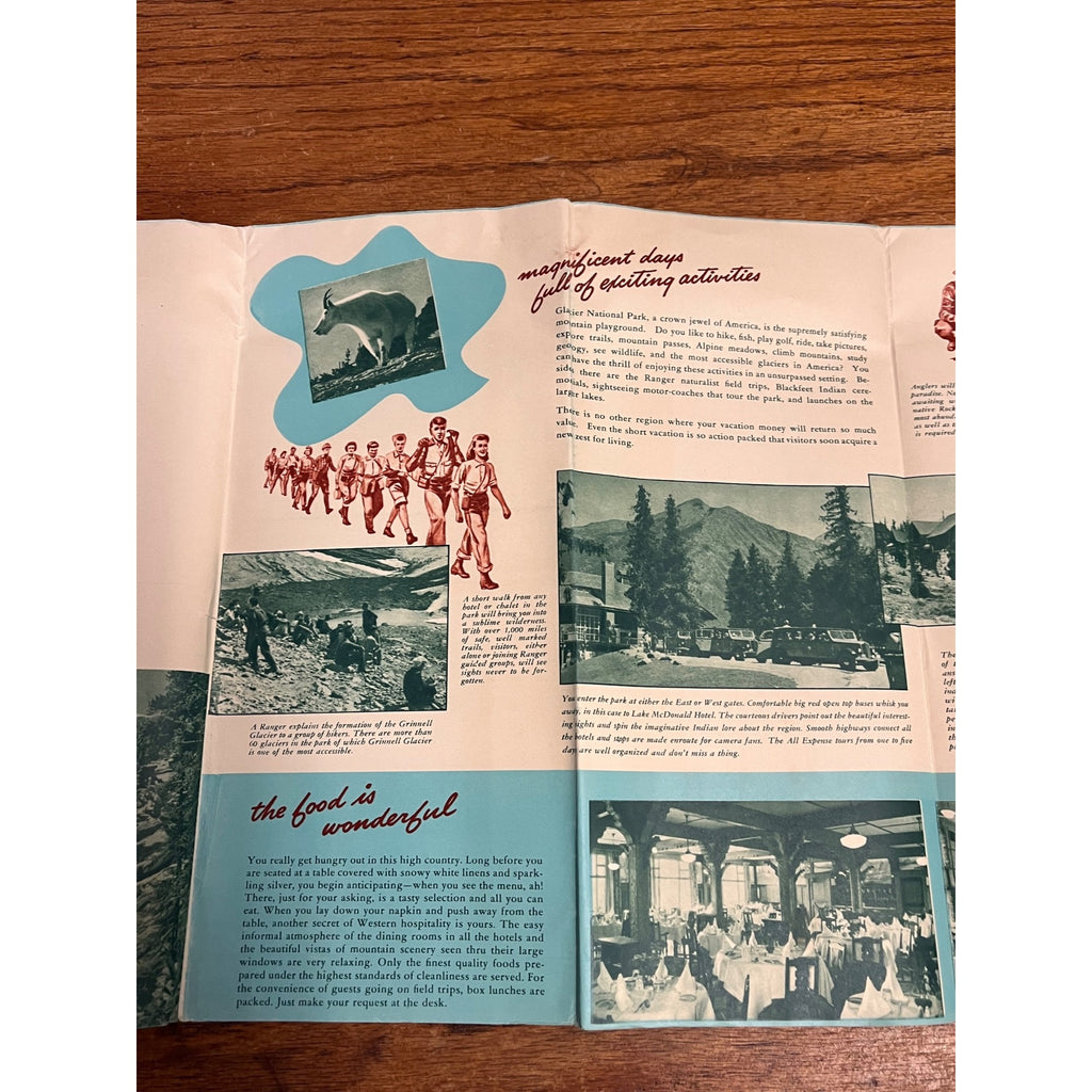 Vintage 1948 Glacier National Park Burlington Route RR Brochure Map Travel Fold-Out