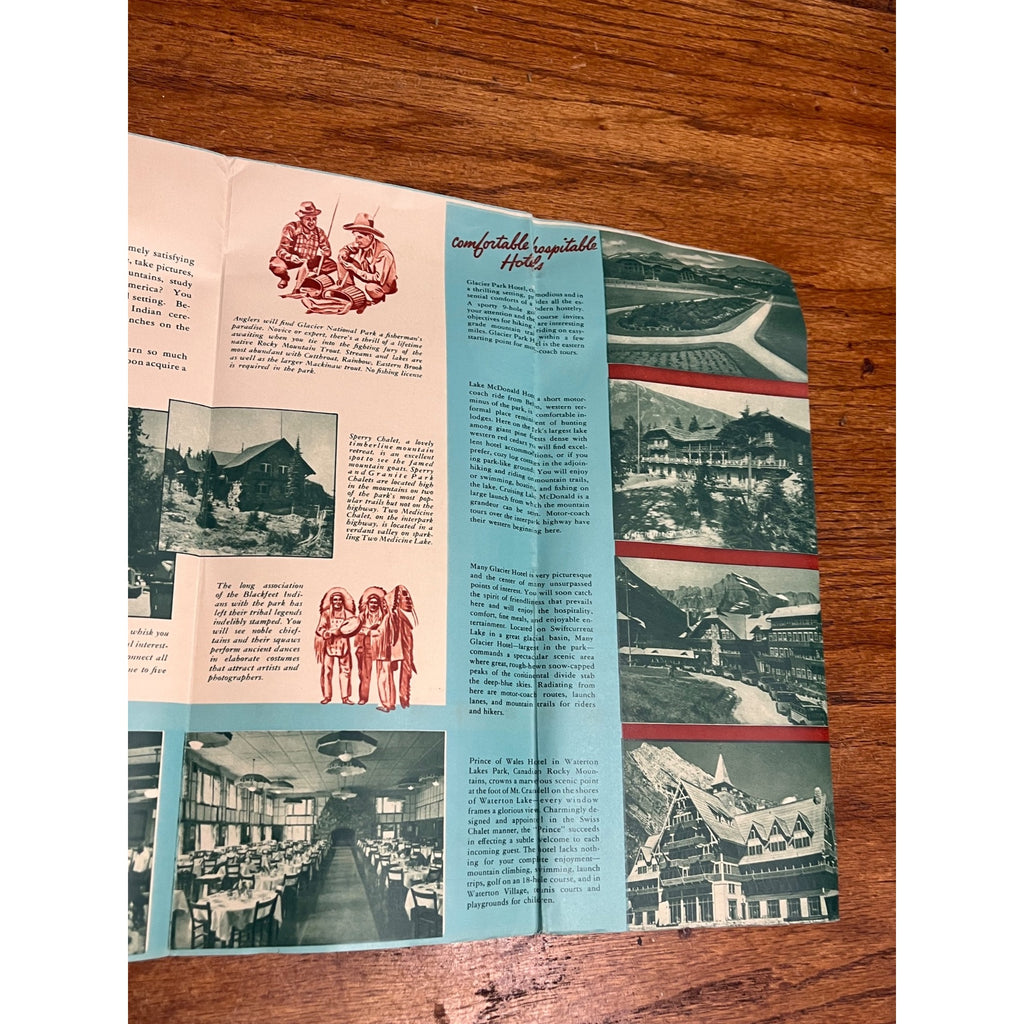 Vintage 1948 Glacier National Park Burlington Route RR Brochure Map Travel Fold-Out
