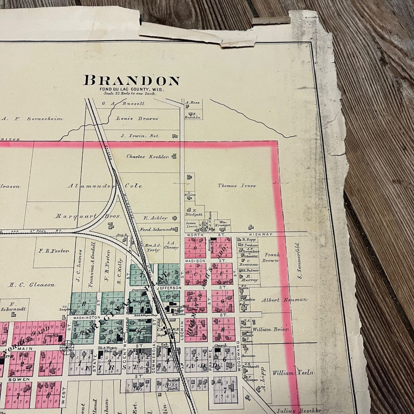 Antique 1893 Metomen Brandon Wisconsin Wis Plat Map Township