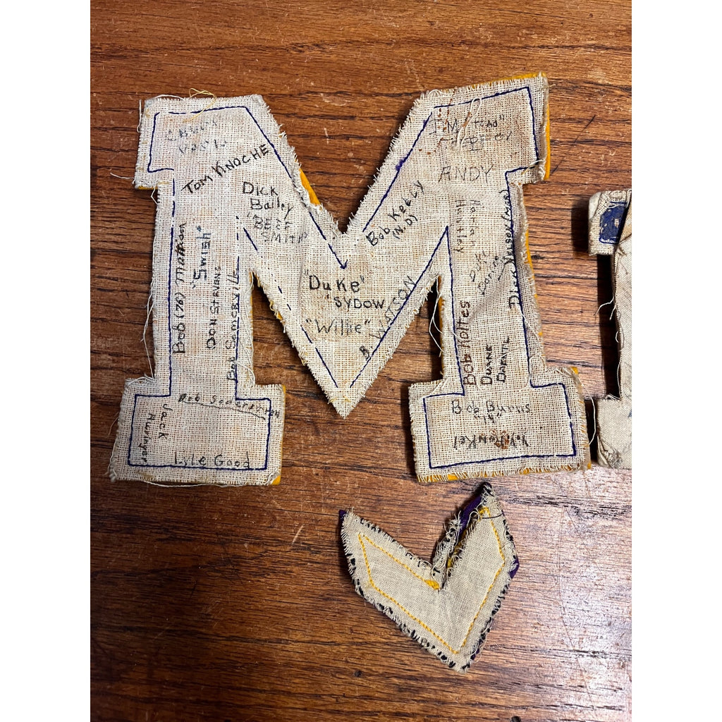 Vintage Letter "M" Varsity Letterman Jacket Sport Patch Letters w/ Signatures