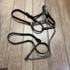 Vintage Western Horse Show Halter Silver Mounted Leather Lead Chain Tack Ferrule  Cob