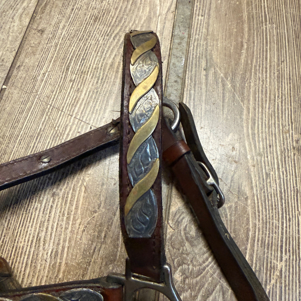 Vintage Western Horse Show Halter Silver Mounted Leather Lead Chain Tack Ferrule  Cob