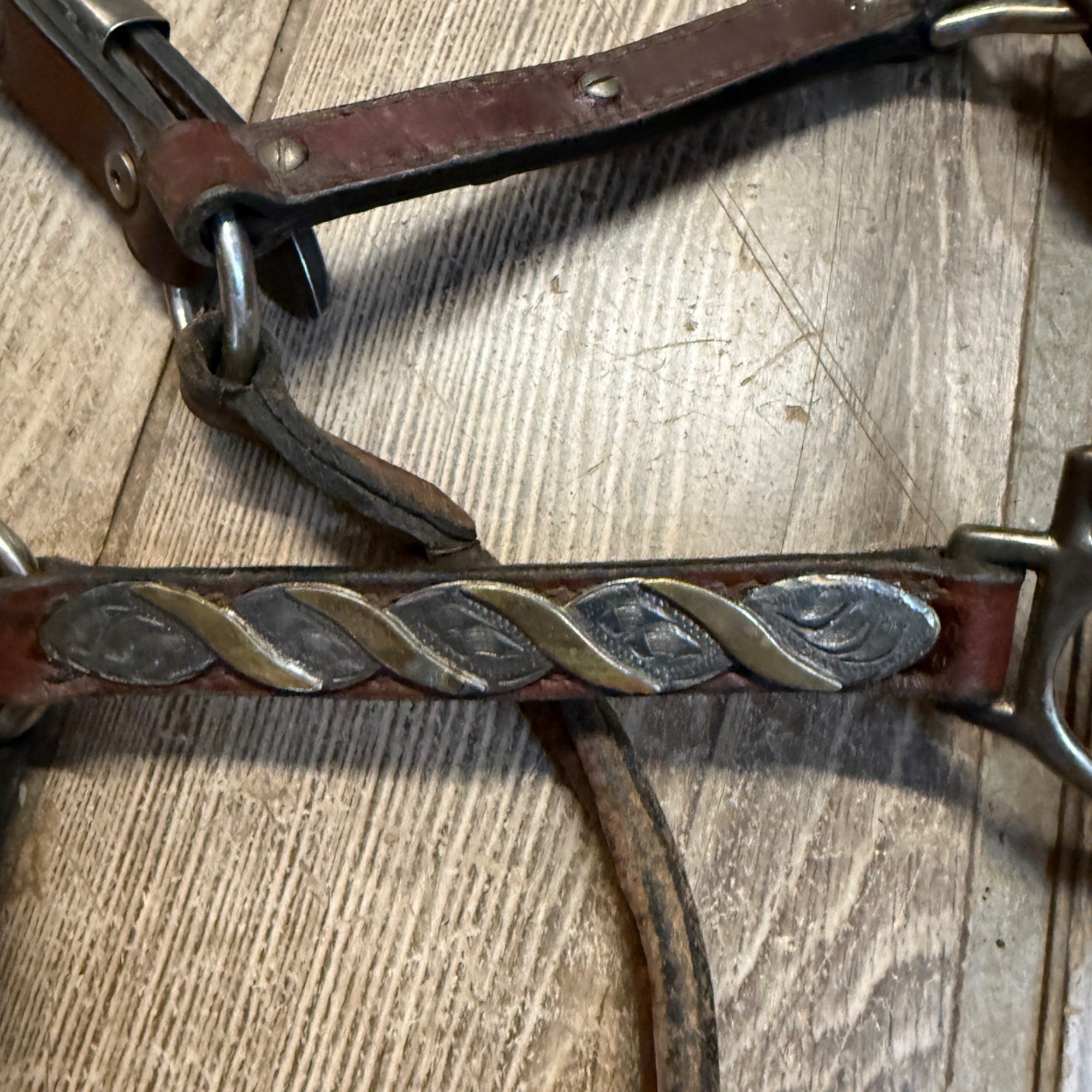 Vintage Western Horse Show Halter Silver Mounted Leather Lead Chain Tack Ferrule  Cob