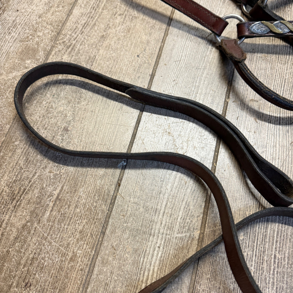 Vintage Western Horse Show Halter Silver Mounted Leather Lead Chain Tack Ferrule  Cob