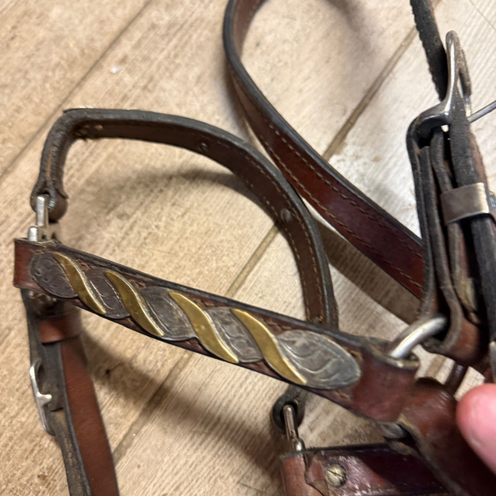 Vintage Western Horse Show Halter Silver Mounted Leather Lead Chain Tack Ferrule  Cob