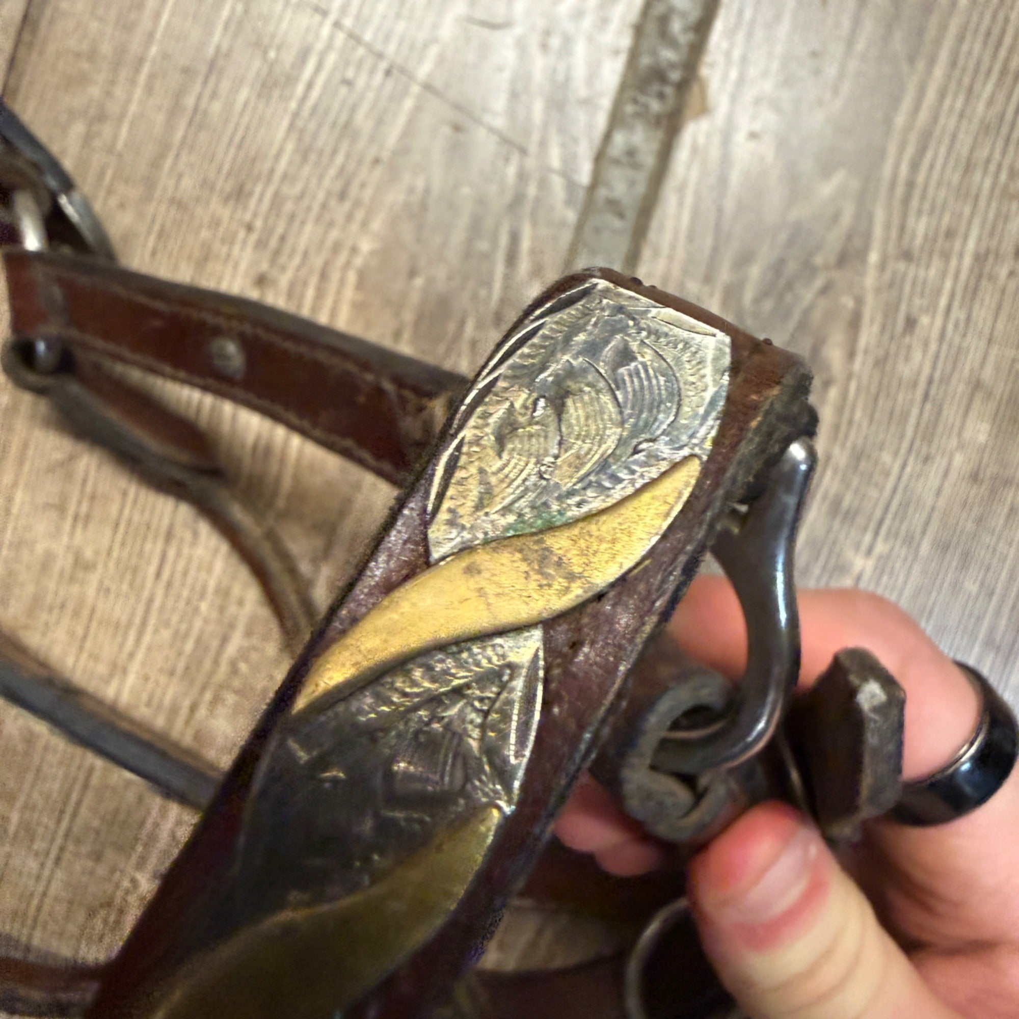 Vintage Western Horse Show Halter Silver Mounted Leather Lead Chain Tack Ferrule  Cob