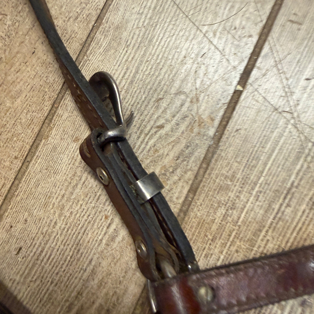 Vintage Western Horse Show Halter Silver Mounted Leather Lead Chain Tack Ferrule  Cob
