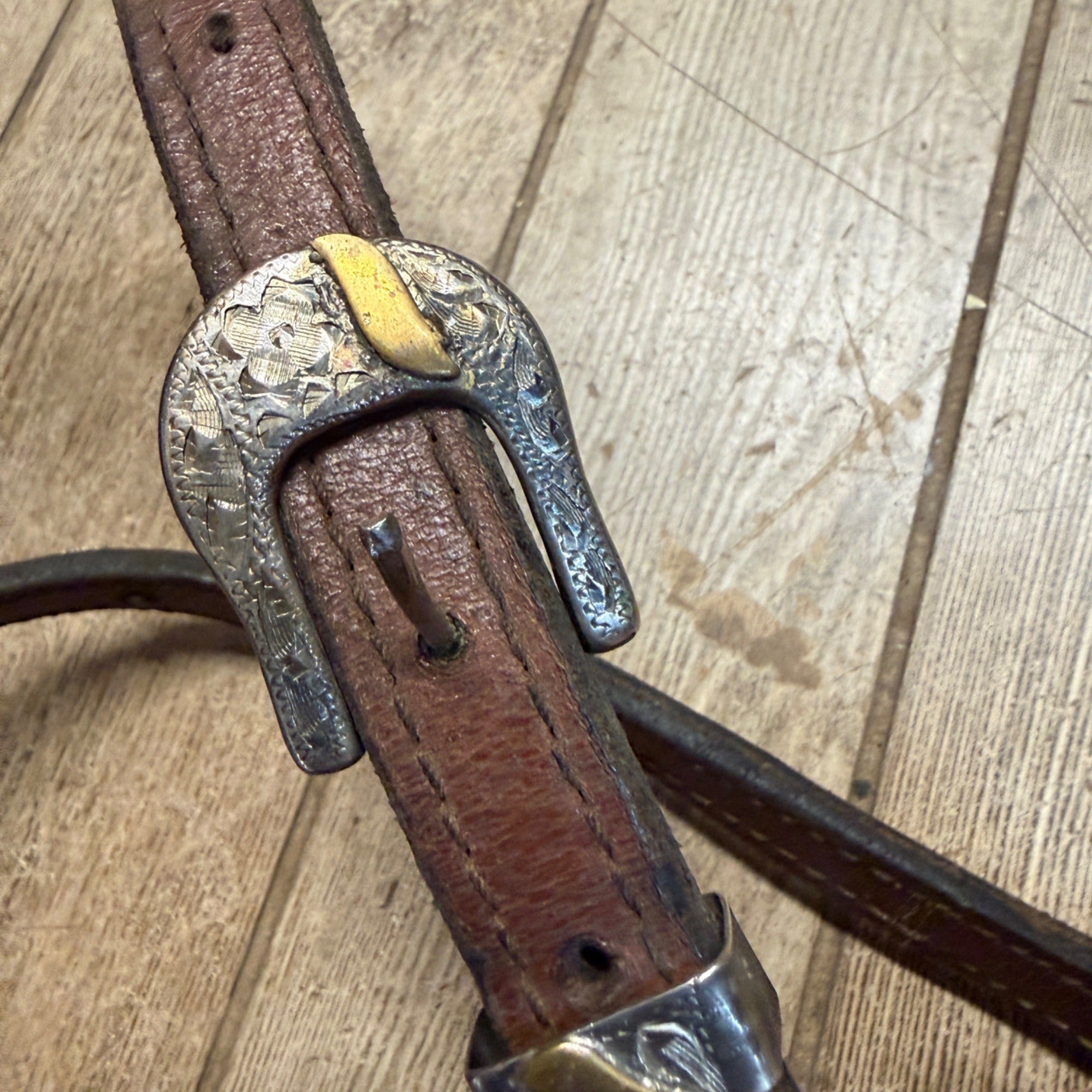 Vintage Western Horse Show Halter Silver Mounted Leather Lead Chain Tack Ferrule  Cob