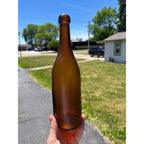 Antique 1870s Crude Honey Amber Glass Blob Beer Bottle Applied Top Quart