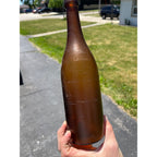 Antique 1870s Crude Honey Amber Glass Blob Beer Bottle Applied Top Quart